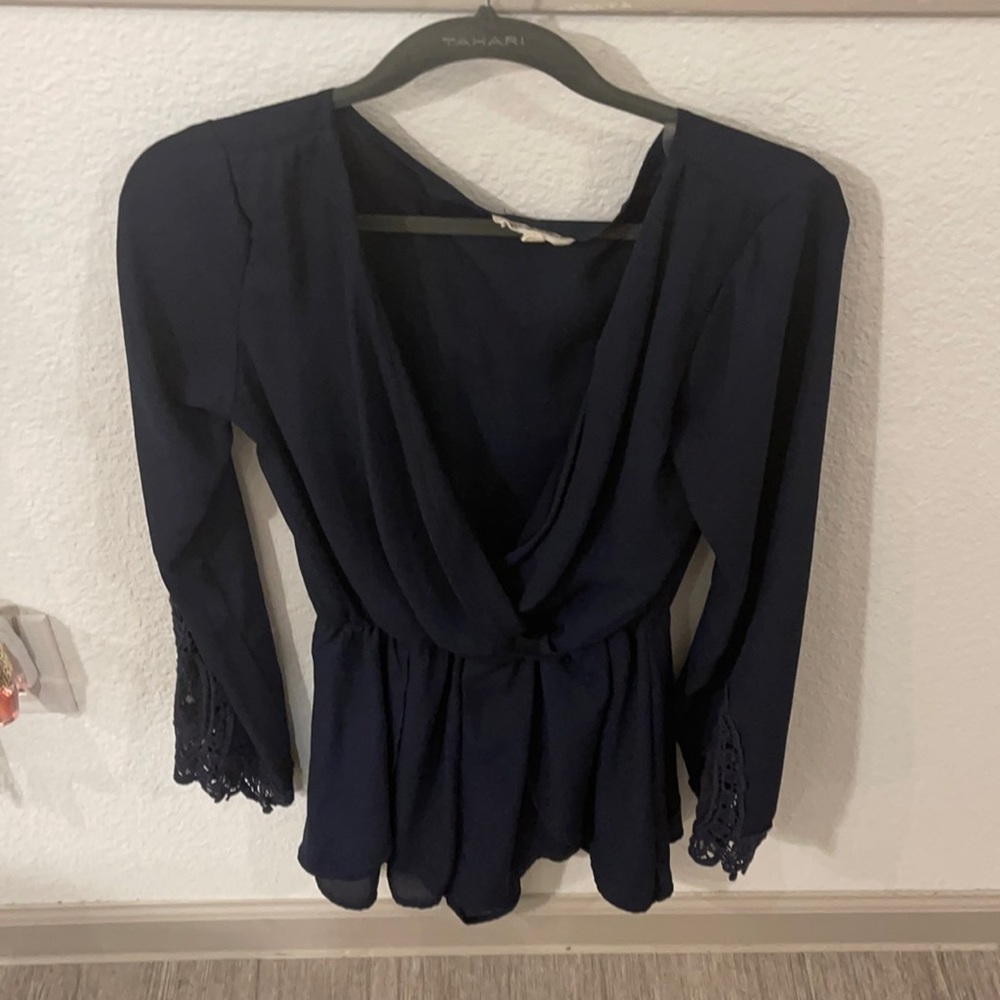 Blu Spero Navy Lace Sleeve Romper